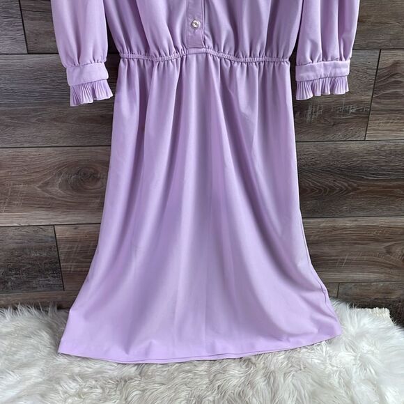 Vintage 70’s Lavender Ruffled Button Up Elastic Waist,Short Sleeves ,See Descrip - Picture 3 of 5